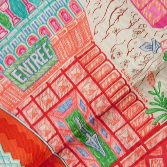 HERMES Red Silk Scarf - Picture 3 of 11